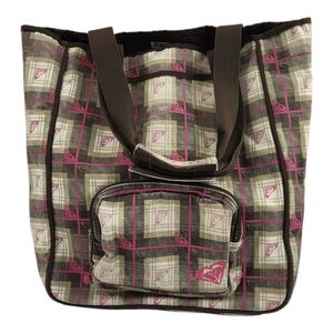 Roxy Large Y2K Tote Carryall Bag. Brown White Pink.